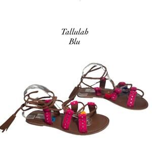 Tallulah Blu Pom Pom Leather Strap Boho Gladiator Sandals NEW Size 10